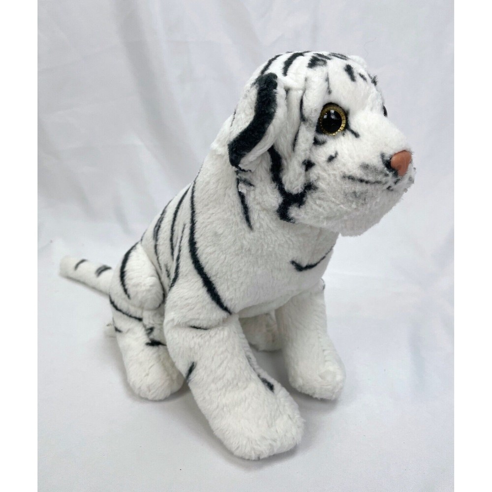White Black Striped Tiger Yellow Eyes Stuffed Animal Plush Stitting Up‎